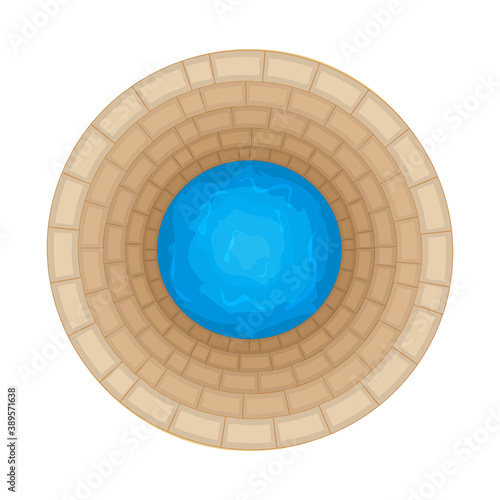 Water well of brick isolated on white background. Top down view on well full of water over. Artesian reservoir well of drinking water. Source of pure water from the bowels of the earth. Stock vector