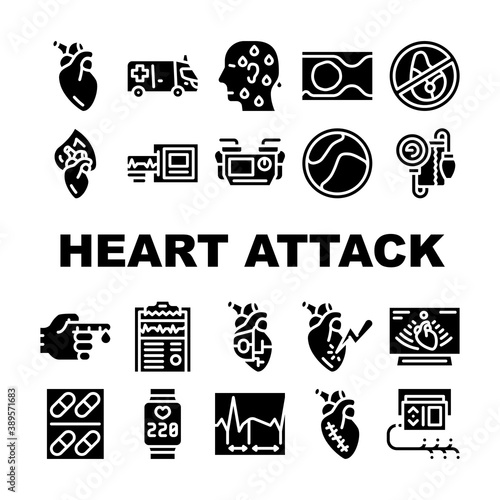 Heart Attack Disease Collection Icons Set Vector