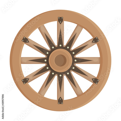 Wooden wheel cartoon vector icon.Cartoon vector illustration wagon. Isolated illustration of wooden wheel of wagon icon on white background.