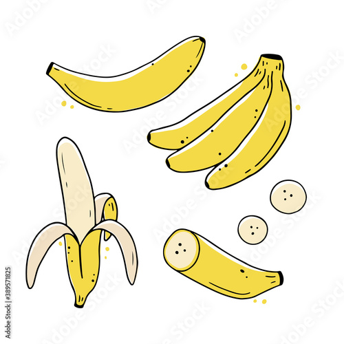 Set of hand drawn banana fruit. Doodle sketch line style illustration for diet, healthy food, nature eat design.
