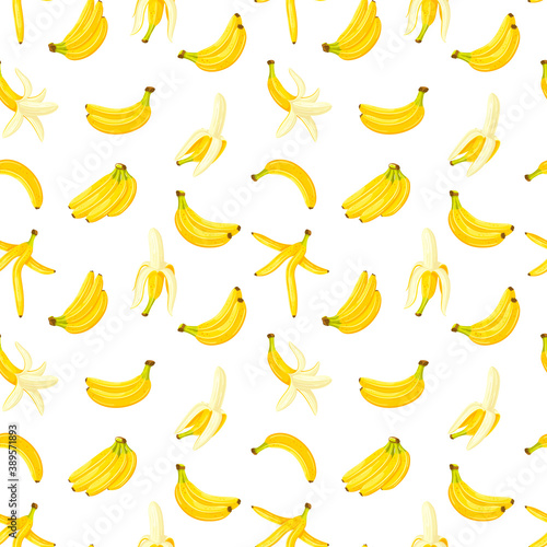 Seamless pattern with a set of bananas isolated on a white background. Cartoon style. Vector illustration