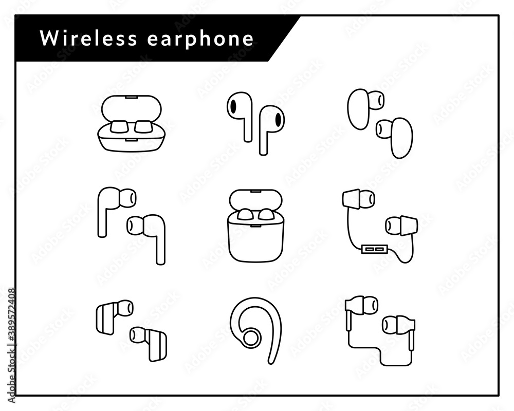 ワイヤレスイヤホンのアイコンのセット Bluetooth ブルートゥース イラスト 音楽 通信 Stock Vector Adobe Stock
