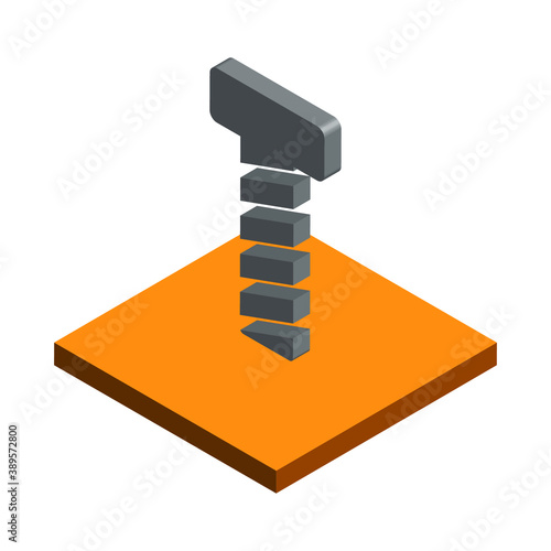 Bolt on surface on white background, isometric image, vector illustration