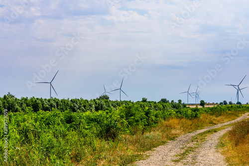 Wind turbines at countryside. Clean energy. Ecological concept © ihorbondarenko