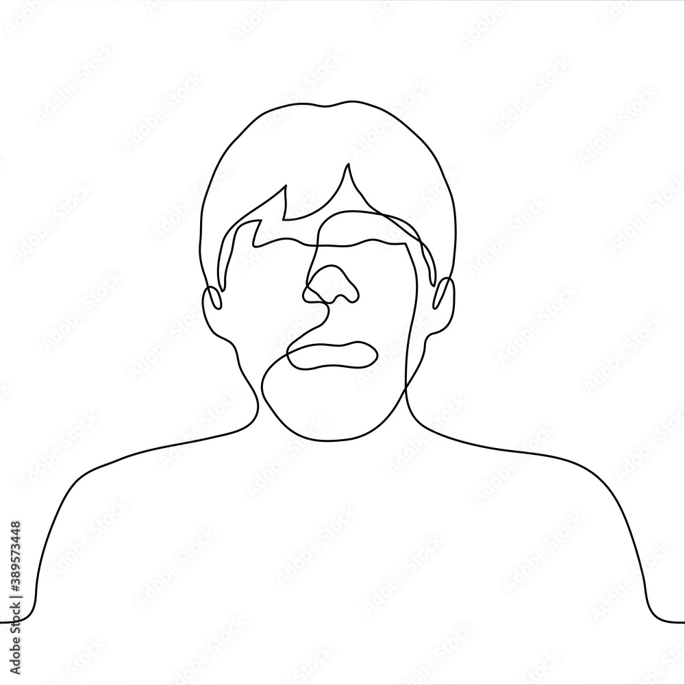 portrait of a man sobbing with his mouth open. one line drawing of a ...