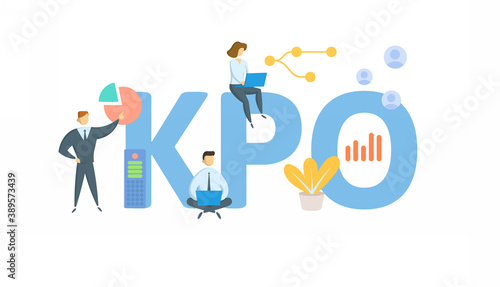 KPO, Knowledge Process Outsourcing. Concept with keyword, people and icons. Flat vector illustration. Isolated on white background.
