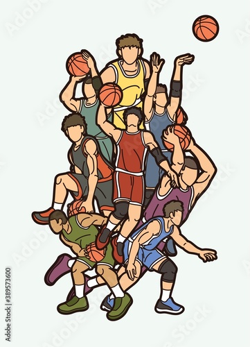 Basketball players action cartoon graphic vector