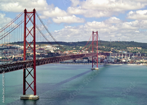 Lisbon view with 25th of april bridge from the Almada side - Portugal