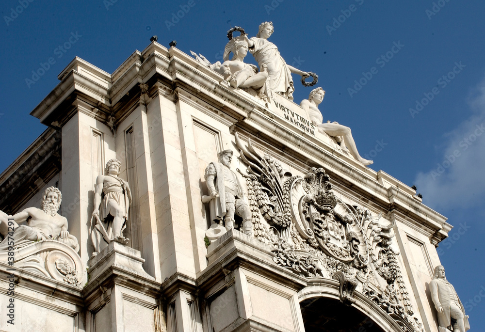 Top detail of the arco de Augusta in Lisbon - Portugal
