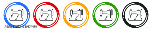 Sewing machine line icon set. flat design vector illustration in 5 colors options for web design.