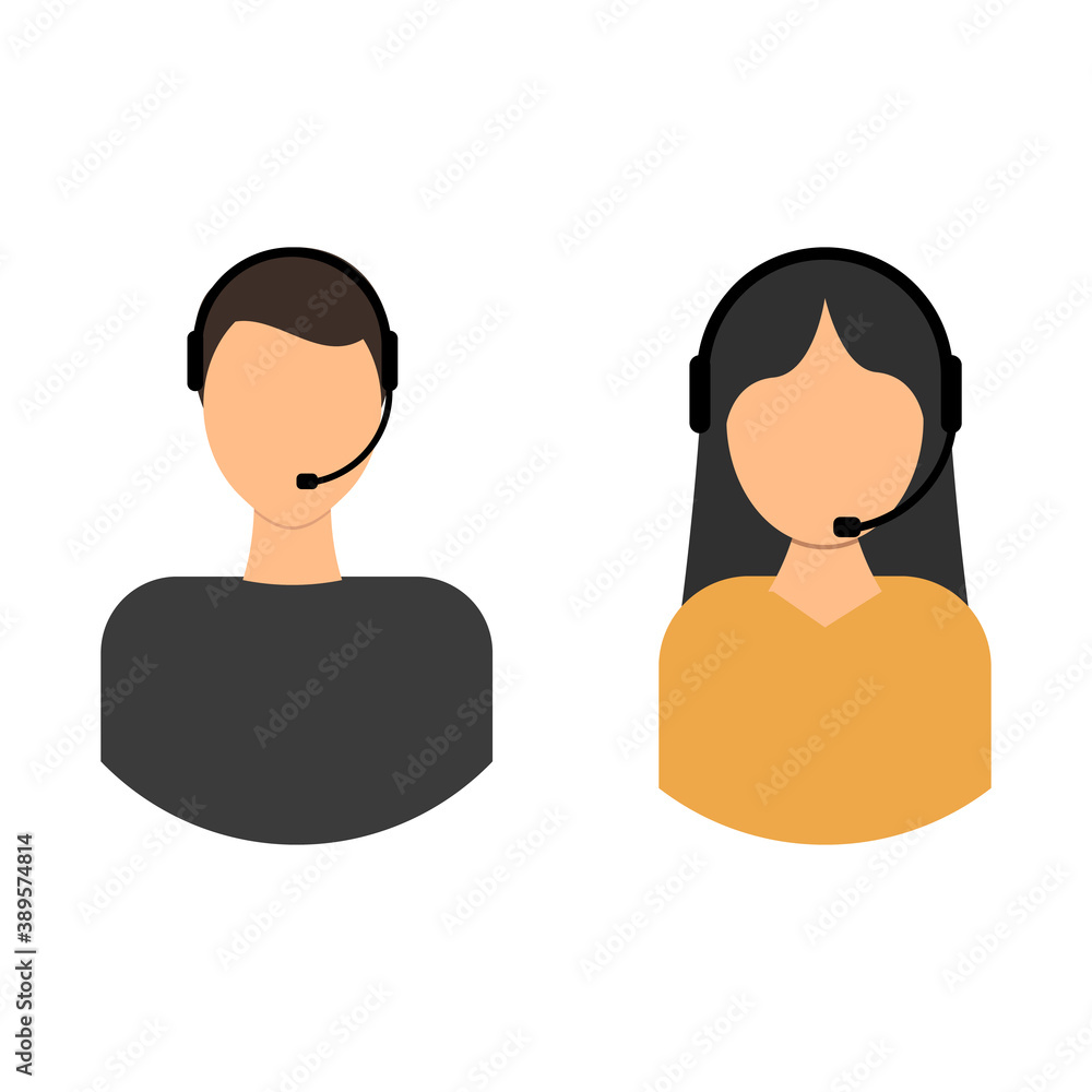 Fototapeta premium Call centre manager isolated on white background. Vector illustration.