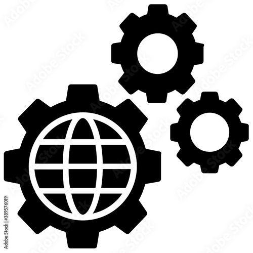 
Globe inside cog is conceptualising global solutions 
