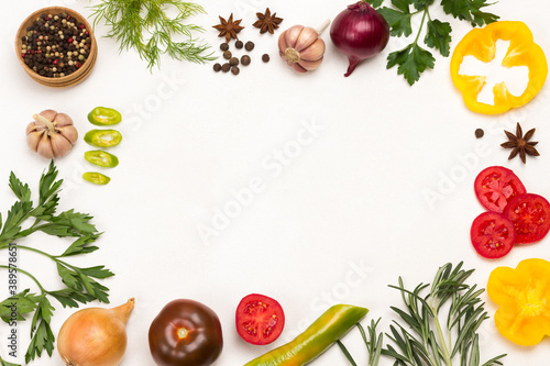 Multicolored vegetables and greens