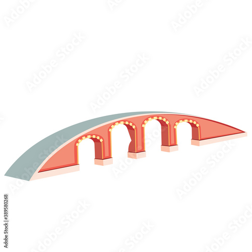 red brick arch bridge, isolated object on white background, vector illustration, eps