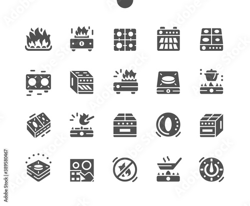 Home appliances. Stove. Electric kitchen range cooker with burner cooktop. Vector Solid Icons. Simple Pictogram