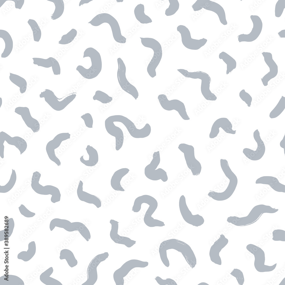 Wavy and swirled brush strokes vector seamless pattern. Grey paint freehand scribbles, abstract ink background. Brushstrokes, smears, lines, squiggle pattern. Abstract wallpaper design, textile print