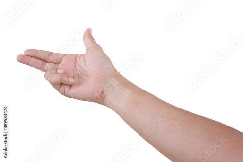  Male asian hand gestures isolated over the white background. Pointing Pose Action.