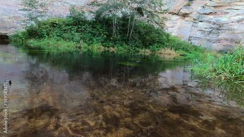 Aerial view of sandstone cliffs on the banks of Ahja river located at Taevaskoja, Estonia. photo