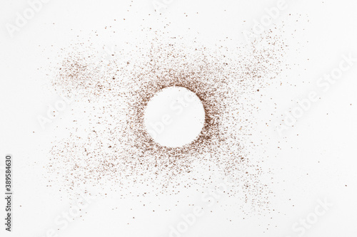 Coffee circle powder on white background top view