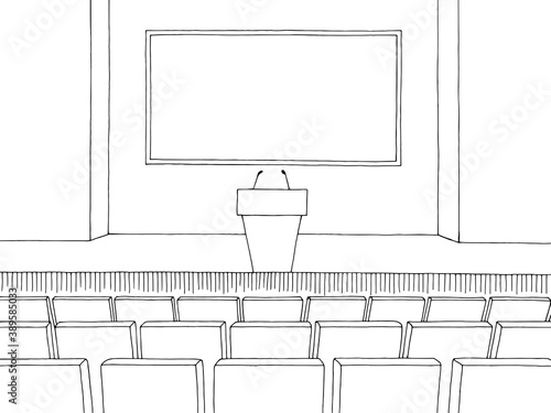 Conference hall interior graphic black white sketch illustration vector