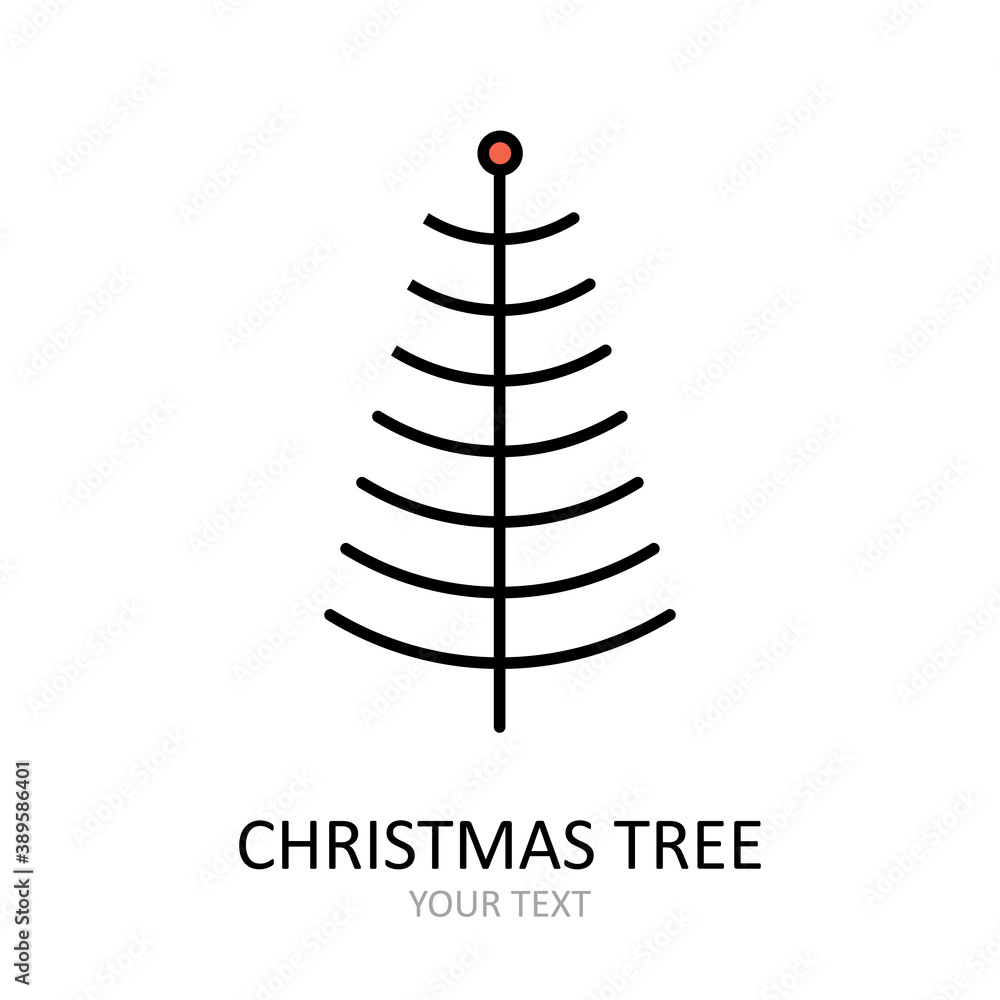 Vector outline icon with Christmas tree with toys. Red and white silhouette with black line. Vector outline icon with Christmas tree with toys. Red and white silhouette with black line.
