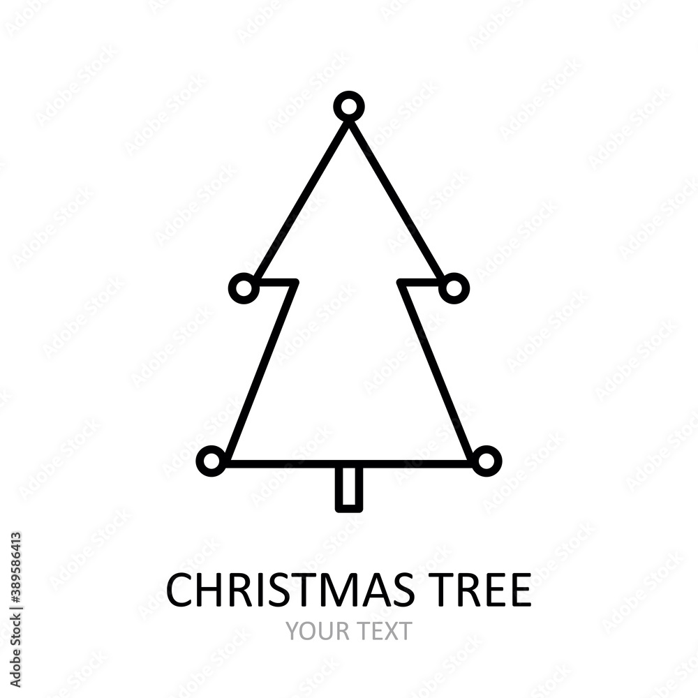 Vector outline icon with Christmas tree with toys. Red and white silhouette with black line. Vector outline icon with Christmas tree with toys. Red and white silhouette with black line.