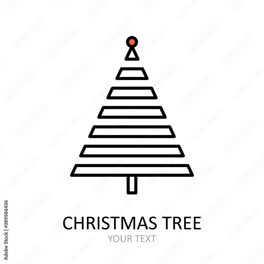 Fototapeta premium Vector outline icon with Christmas tree with toys. Red and white silhouette with black line.