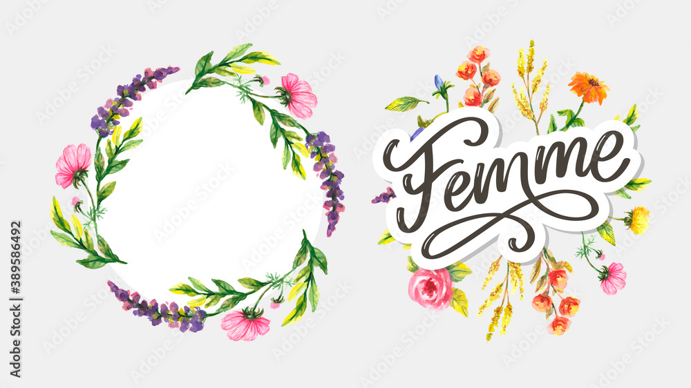 Fototapeta premium decorative femme text lettering calligraphy flowers brush slogan