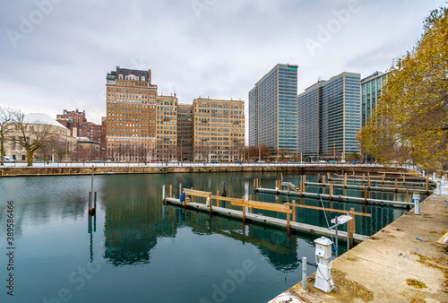 Belmont harbor view in Chicago City photo