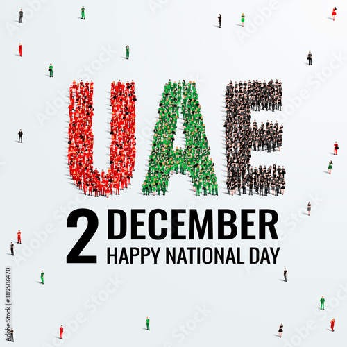 December 2 United Arab Emirates or UAE Happy National Day. Large group of people form to create UAE National Day.