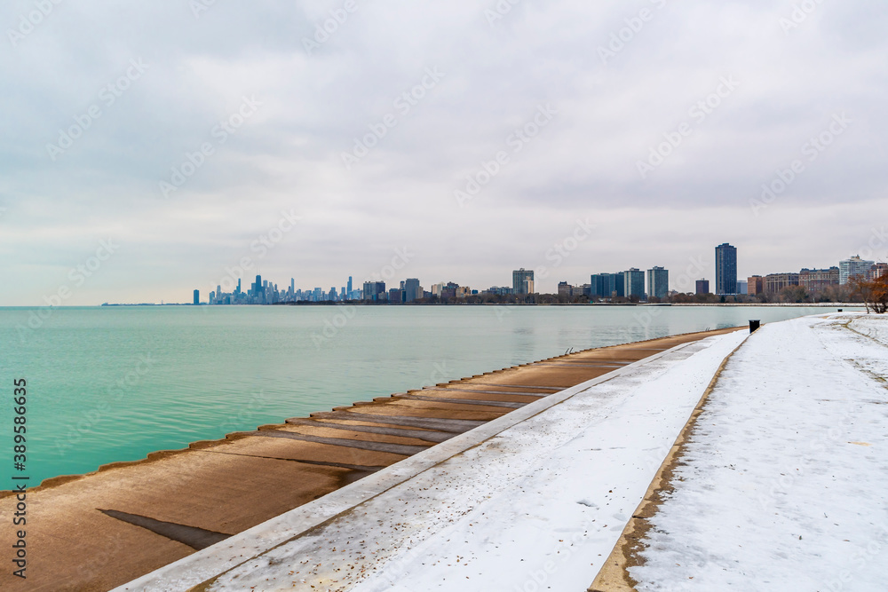Montrose Beach and harbor view in Chicago City