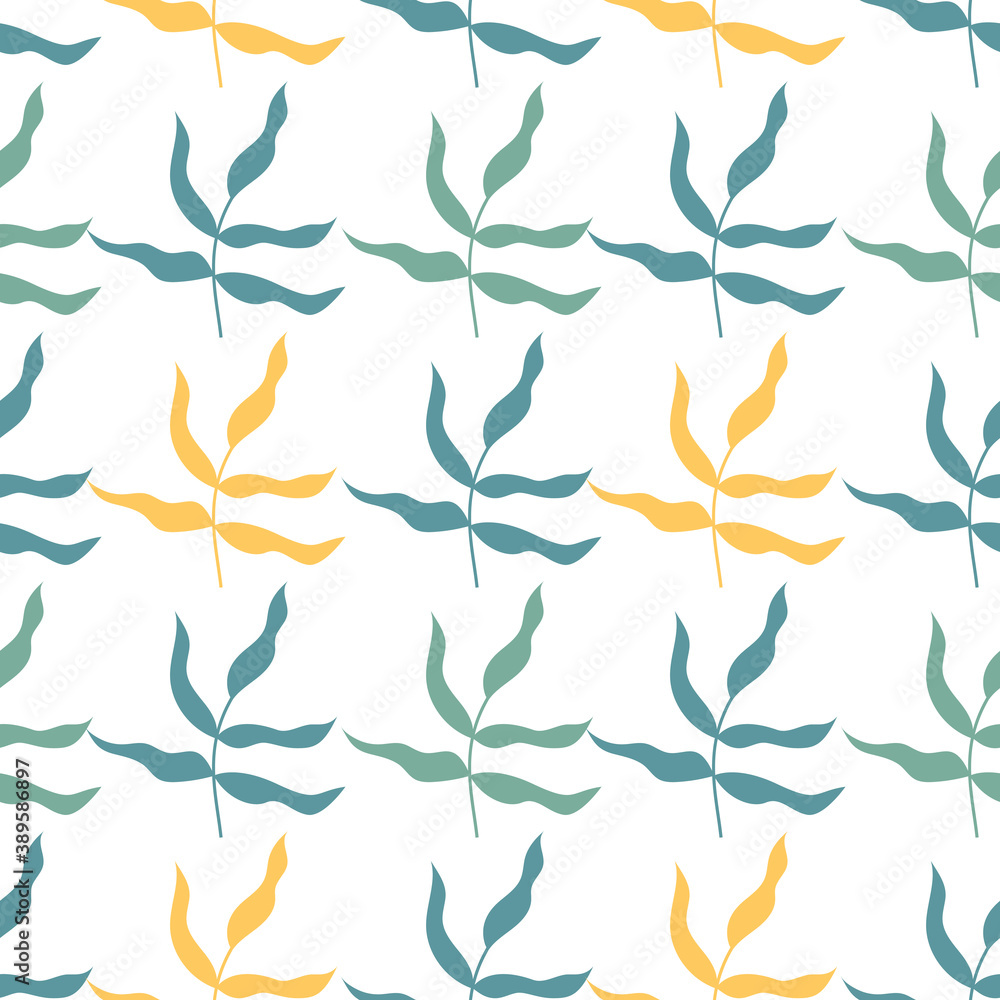 Obraz premium Seamless pattern with tropical leaves. Multicolored leaves on white backdrop