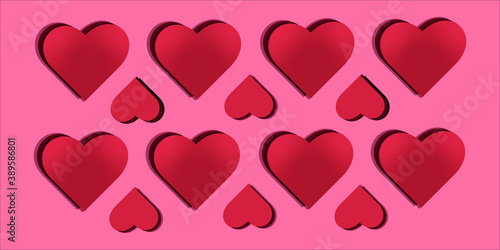 a lot of hearts for Valentine's Day on the pink background. Hearts background. Pink and red colors. Love. Happy. Holiday. Lovely day. Couple's day.  Marry me