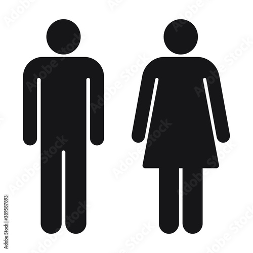 Man and woman avatar icon set. Male and female gender profile symbol. Men and women wc logo. Toilet and bathroom sign. Silhouette isolated on white background. Vector illustration image.