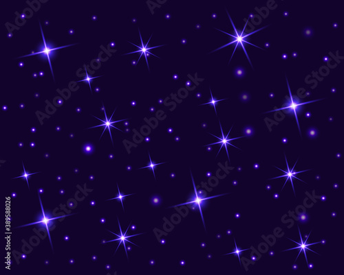 Starry sky with bright and dim stars. Dark star seamless pattern. Vector illustration of the starry sky.
