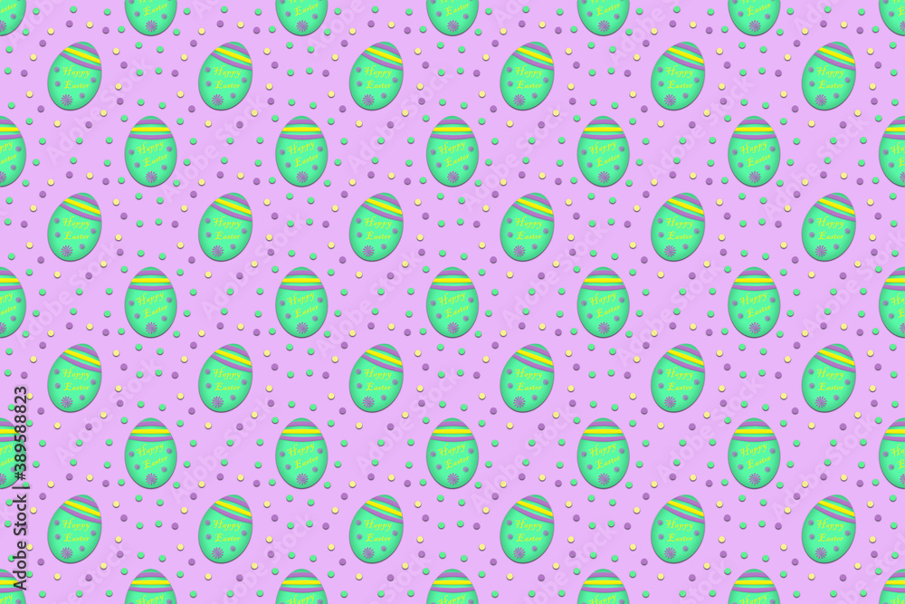 A seamless Easter background illustration of green easter eggs and polka dots against a purple background A seamless Easter background illustration of green easter eggs and polka dots against a purple background