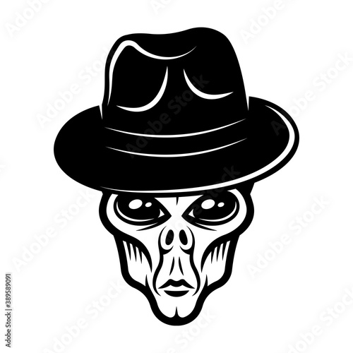 Alien in fedora hat vector vintage black object