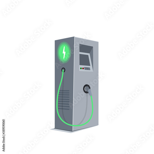 Charging station for electric car. E-charge. Green energy or eco concept. Vector