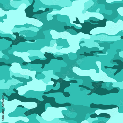 Seamless camouflage pattern in blue. Abstract background. The print on the fabric. Vector