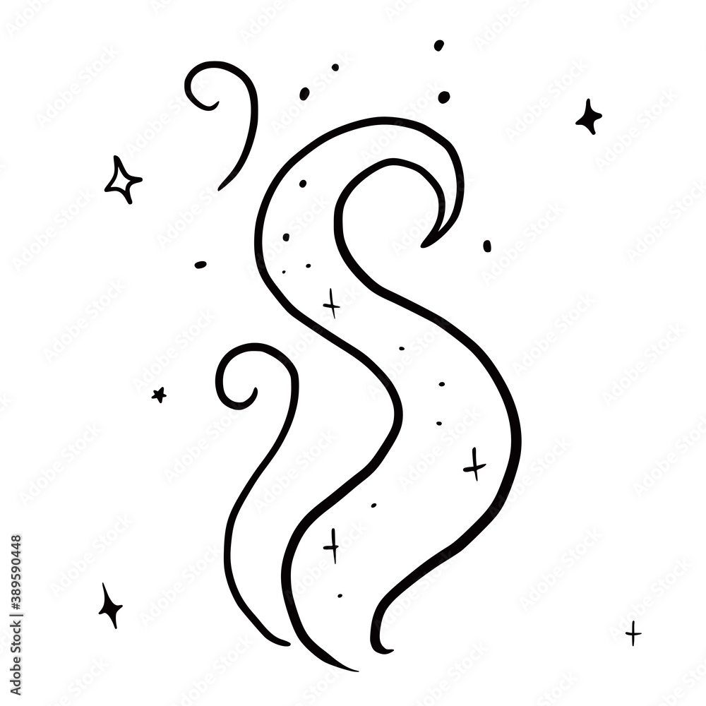 Fototapeta premium Hand drawn vector isolated smoke. Black outline illustration of magic mist. Witchcraft aesthetic tools.