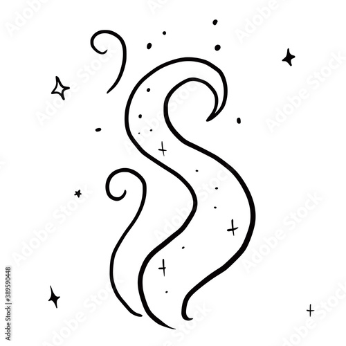 Hand drawn vector isolated  smoke. Black outline illustration of magic mist. Witchcraft aesthetic tools.