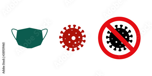 Sicherheitsmaske, Corona-Covid-19-Virus, Stoppschild Vektor Icons Illustration 