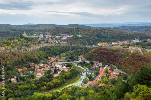 Aerial panoramic view of Veliko Tarnovo, Bulgaria