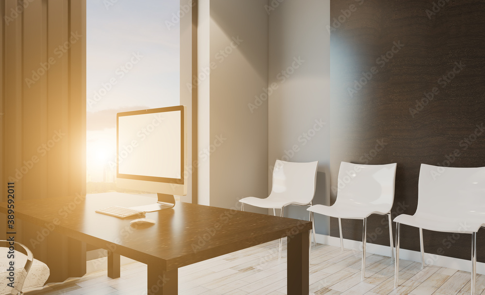 Fototapeta premium Modern meeting room. 3D rendering.. Sunset.