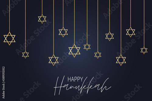 Happy Hanukkah. Traditional Jewish holiday. Chankkah banner background design concept. Judaic religion decor with garland, David star. Vector illustration.