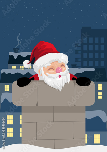 Santa Claus coming out from chimney