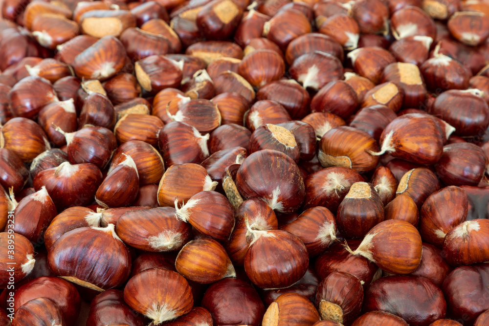 Full frame shot of Sweet hestnuts for background (selective focus) Full frame shot of Sweet hestnuts for background (selective focus)