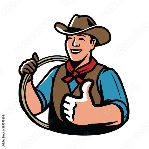 Cowboy with rope symbol. Ranch vector illustration