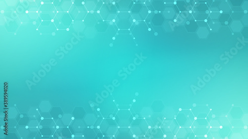Abstract molecules background. Molecular structures or chemical engineering, genetic research, innovation technology. Scientific, technical or medical concept.