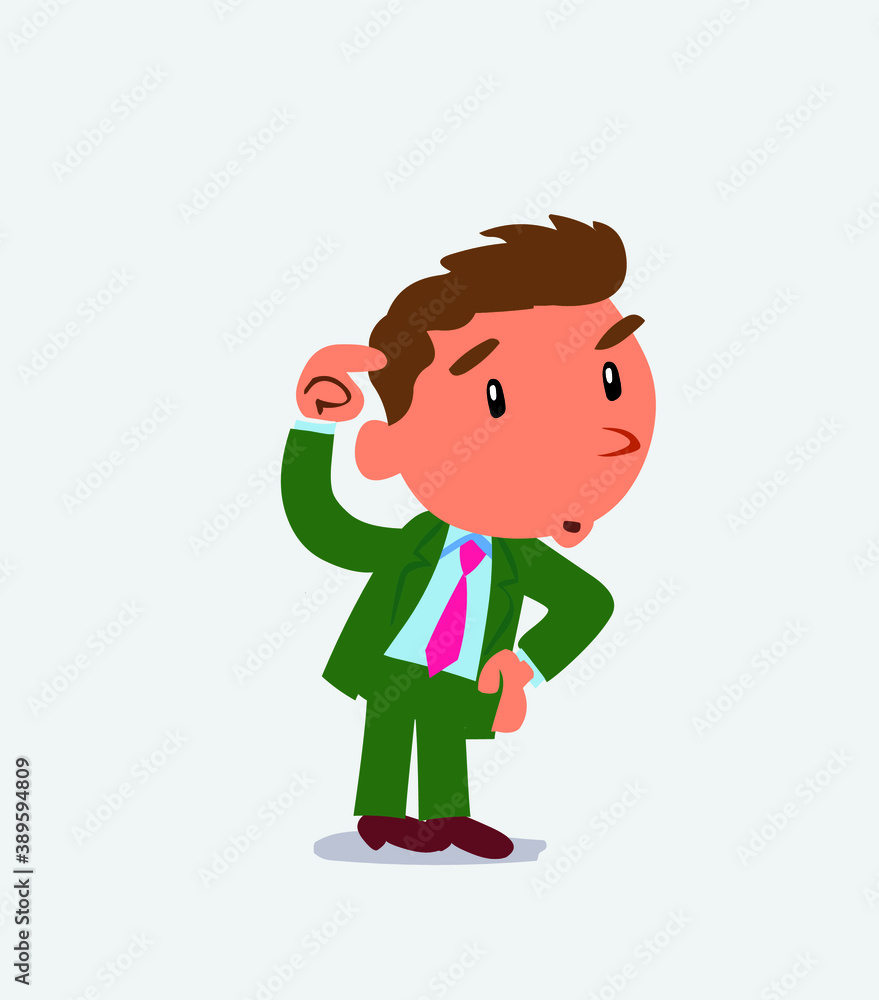 funny cartoon character of businessman doubting.